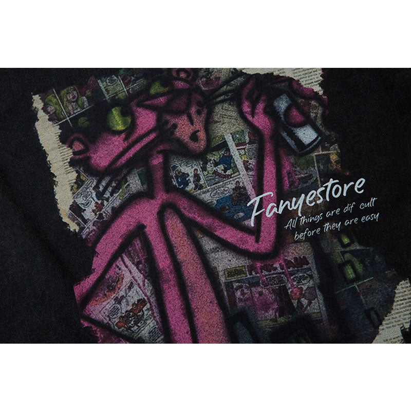 Vintage Tišö Rt Vintage Fun Cartoon Print Short Sleeve T-Shirt
