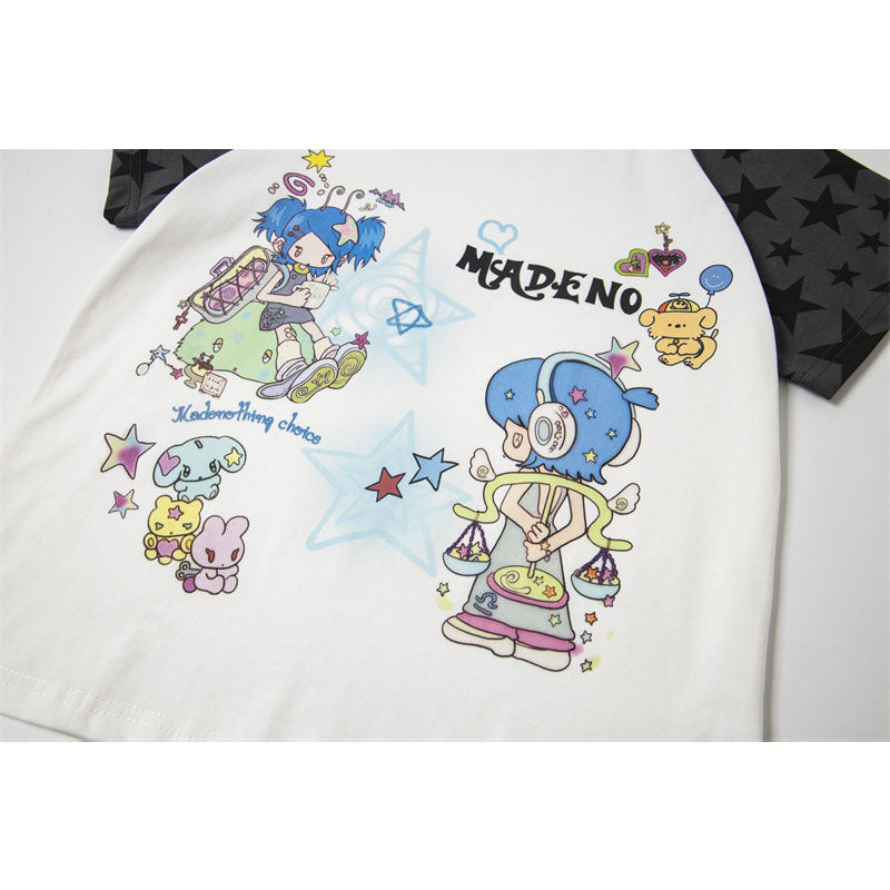 Hip Hop Shirts For Boys Vintage T-Shirt Summer Loose Cartoon Crew Neck Short Sleeve Top