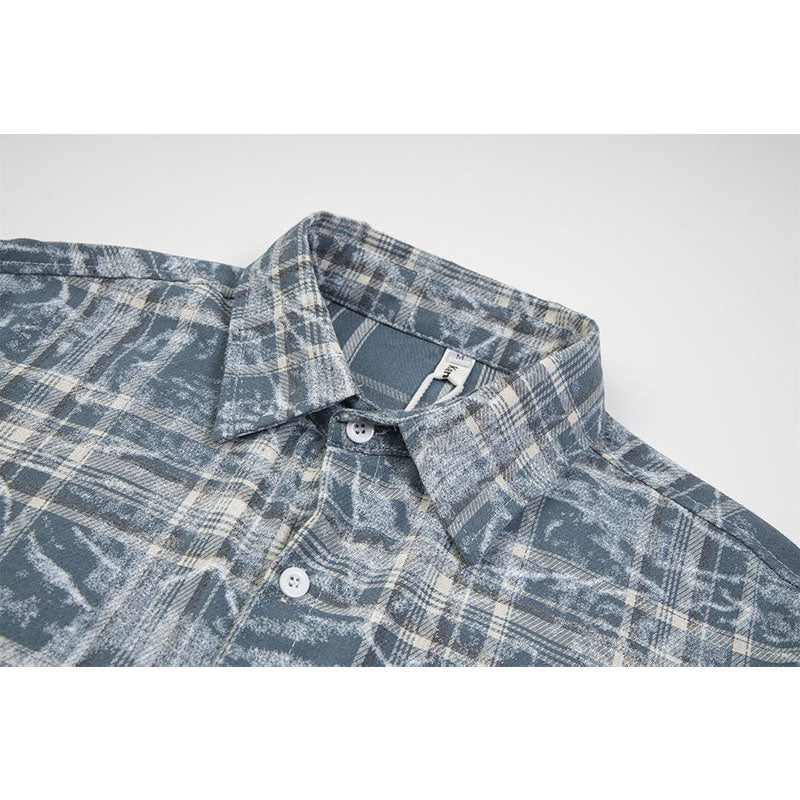 Marcas De Streetwear cleanfit tie-dye plaid short-sleeved shirt
