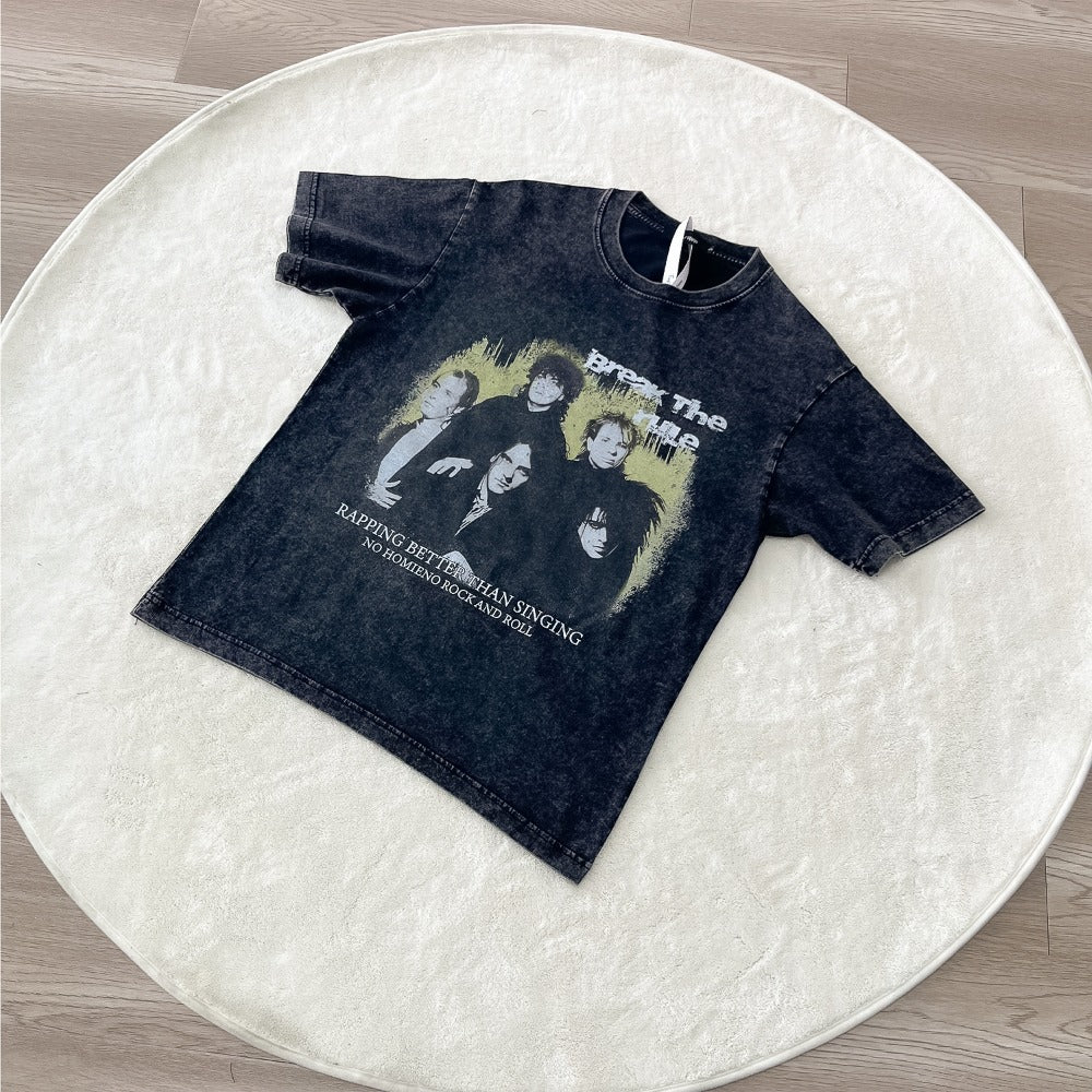 Streetwear Eua t-shirt washed and old print therapy band The Cure short sleeve t-shirt