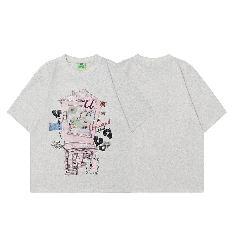 90s West Coast Hip Hop Fashion T Shirts Pink Bear Home Short Sleeve T-Shirt