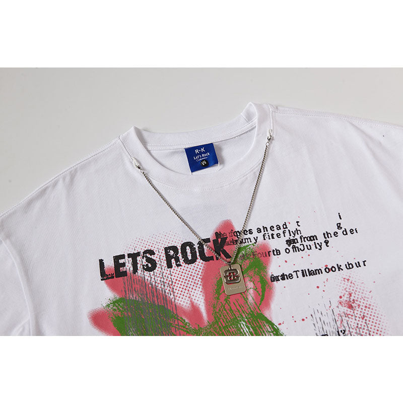 Casual Street Wear Chain Short Sleeve T-Shirt Crew Neck Loose