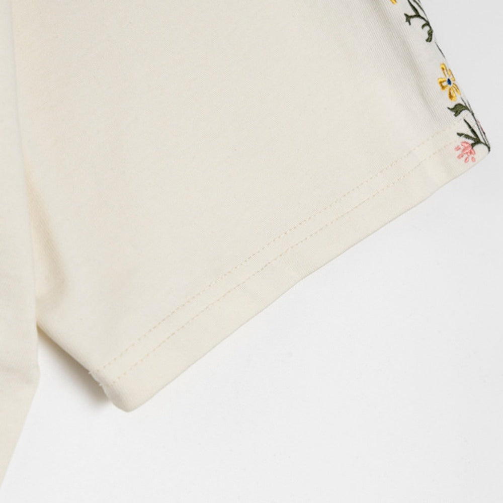 New York Hip Hop Style Floral Embroidery Short Sleeve T-Shirt Loose Casual