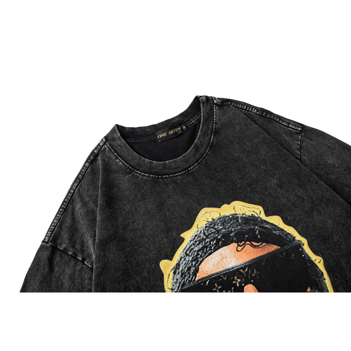 60s Style T Shirts Summer Washed T-Shirt Short Sleeve Hip Hop Character Avatar Printing