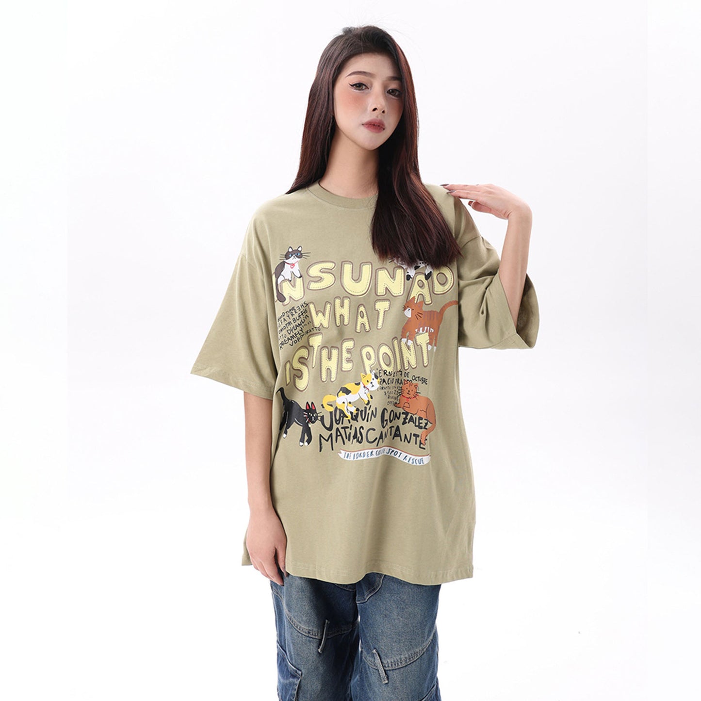 Ye T Shirt Retro Cat Print T-Shirt