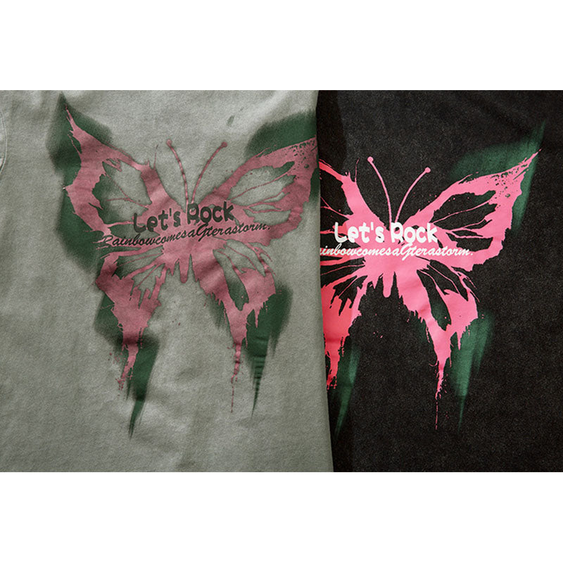 60s Style T Shirts Summer Butterfly Print T-Shirt Short Sleeve