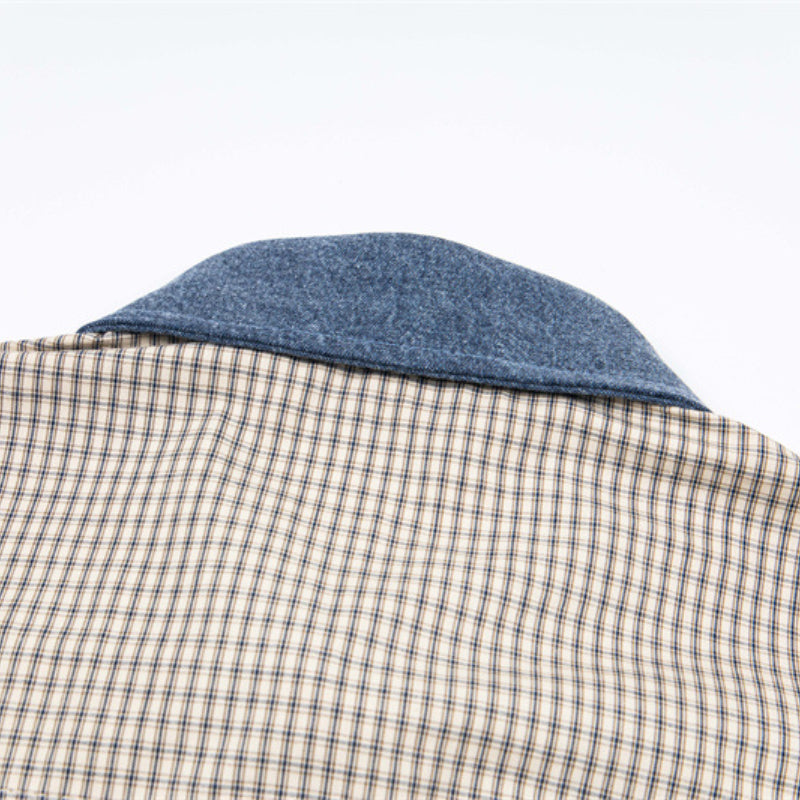 Y2K mens shirt vintage plaid embroidery college style short-sleeved plaid shirt