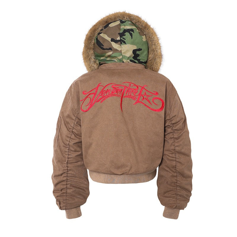 Unisex Down Jacket Men's Winter Camo Fur Collar Padded Jacket