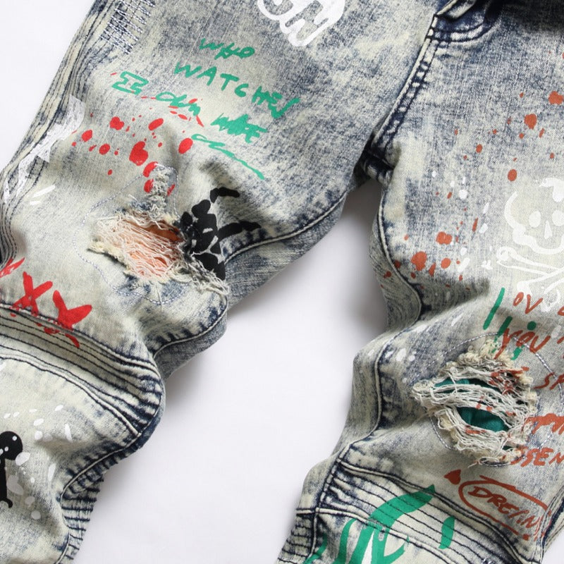1990 Fashion Jeans Ripped Denim Trousers