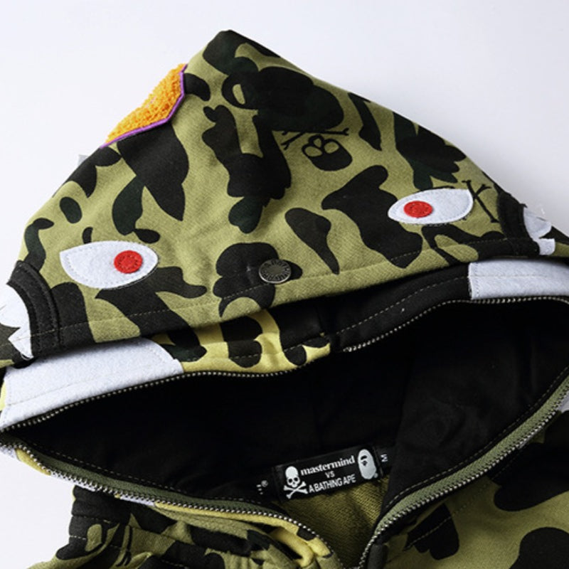 Ape Hoodie Two-Hat Camouflage Hoodie Men's and Women's Hooded Cardigan Shark Sweater Jacket