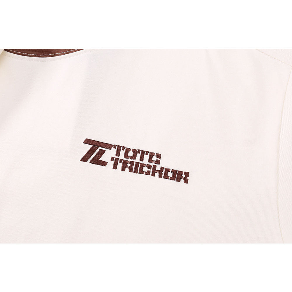 Hip hop shirt retro crew neck t-shirt embroidered letters loose casual