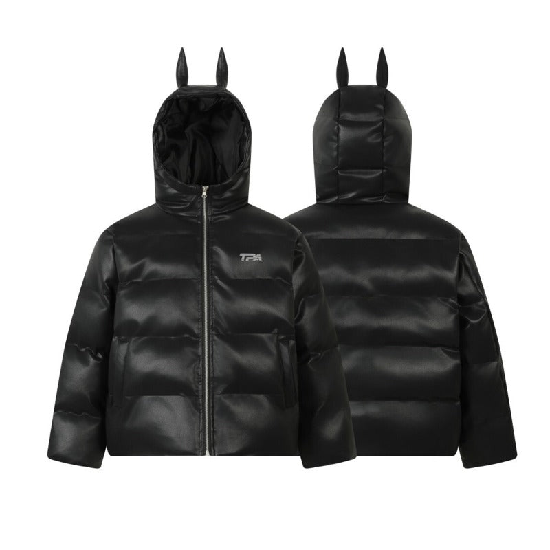 Unisex Down Jacket Doberman Devil Ears Leather Jacket Bread Cotton Jacket