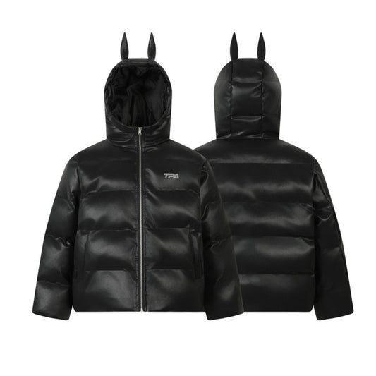 Unisex Down Jacket Doberman Devil Ears Leather Jacket Bread Cotton Jacket