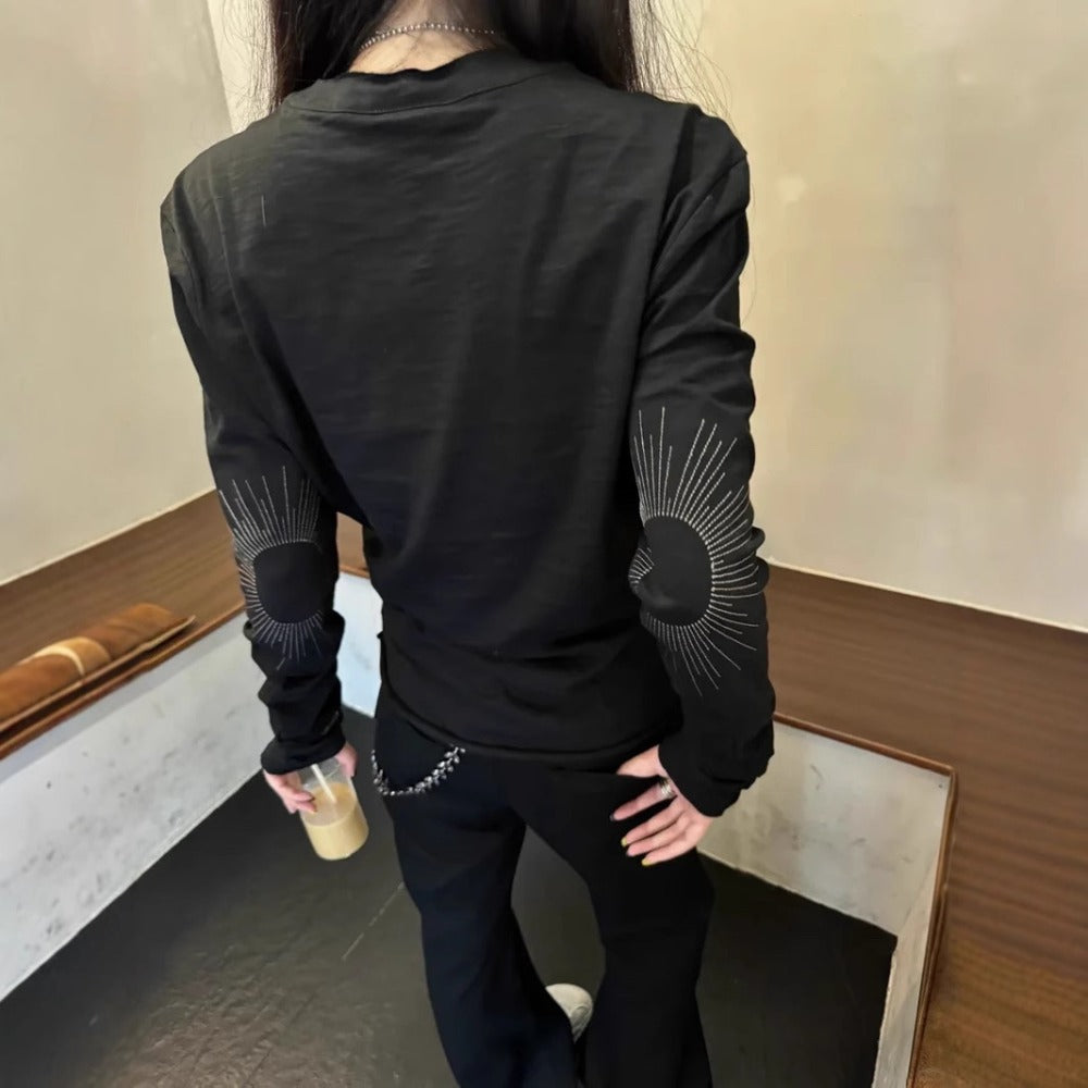 Streetwear Eua t shirt Vintage India Combed Henry Collar Sun Embroidery T-Shirt