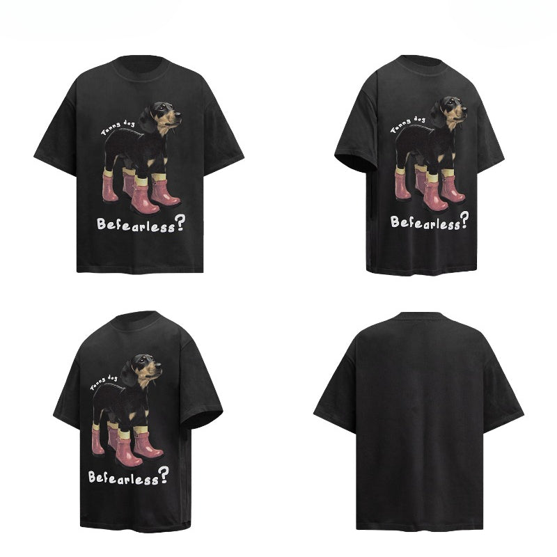 80s And 90s Vintage T Shirts Vintage Cartoon Dachshund Print Short Sleeve T-Shirt