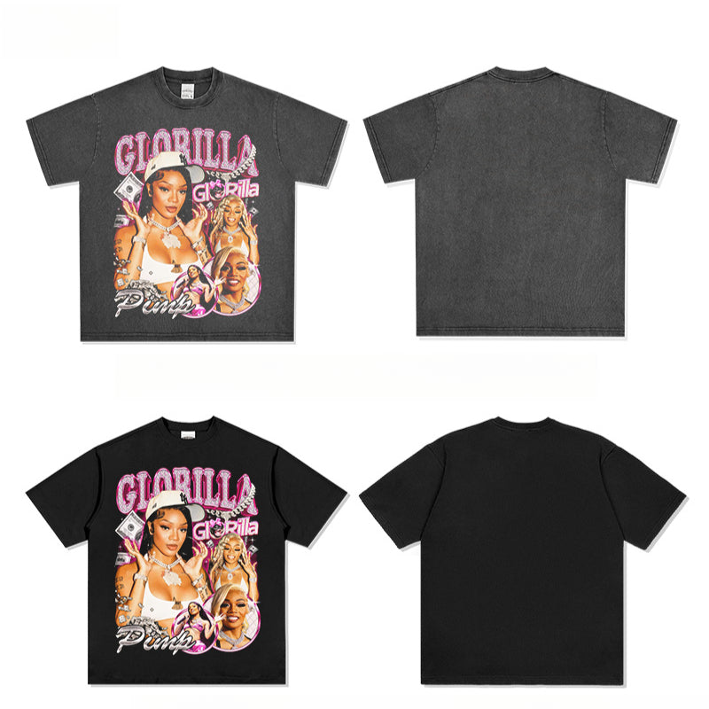 Outfit streetwear vintage hip hop GloRilla print short sleeve t-shirt