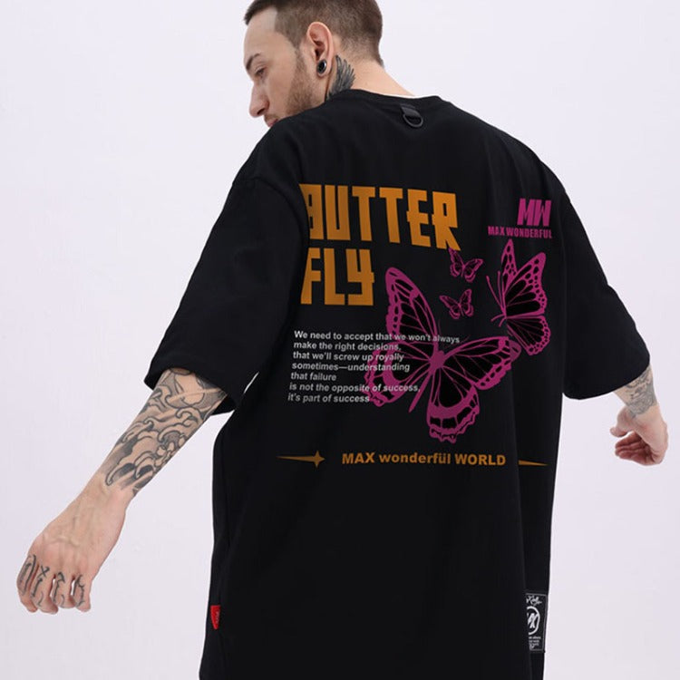 Black culture t shirt vintage butterfly OLDSCHOOL loose short sleeve t