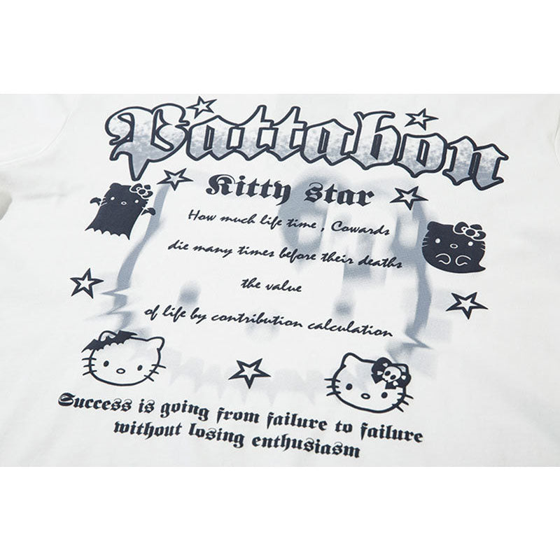 Marcas De Streetwear Vintage Cat Print Long Sleeve T-Shirt Loose Crew Neck Top