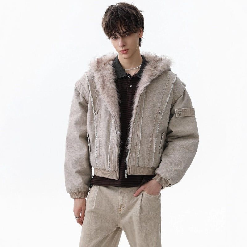 Unisex Down Jacket Men's Winter Warm Plush Brimmed Hooded Jacket