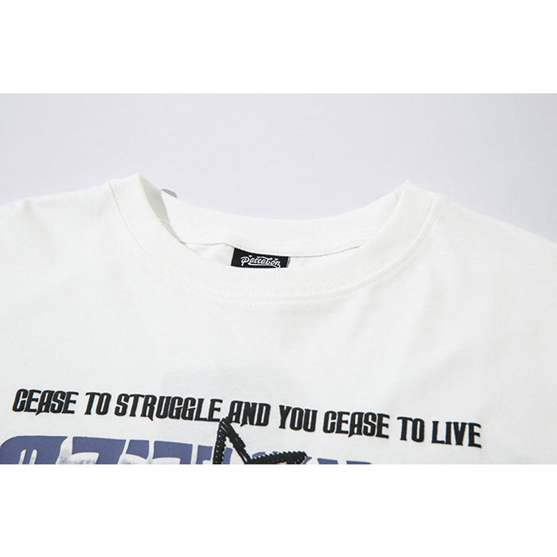 Marcas De Streetwear Pentagram Necklace Letter Print Long Sleeve T-Shirt