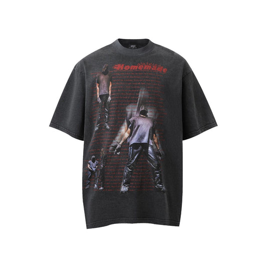 60s Style T Shirts Loose Wash Old Character Print Short Sleeve T