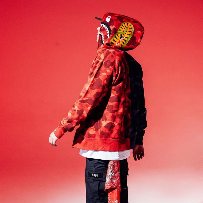 Ape Hoodie Tiger Sewing Color Matching Hooded Embroidered Cardigan Shark Sweater Jacket