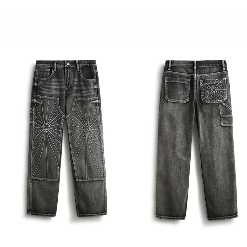 1990 Fashion Jeans Embroidered Spider Web Casual Loose Jeans