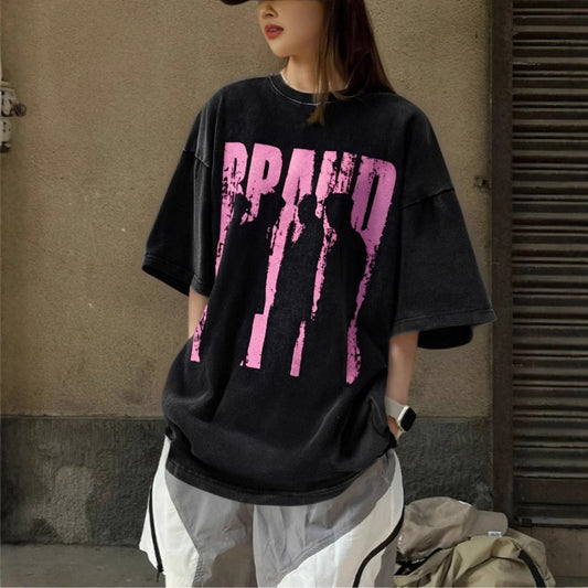 Distorted vintage hophip washed portrait print t-shirt
