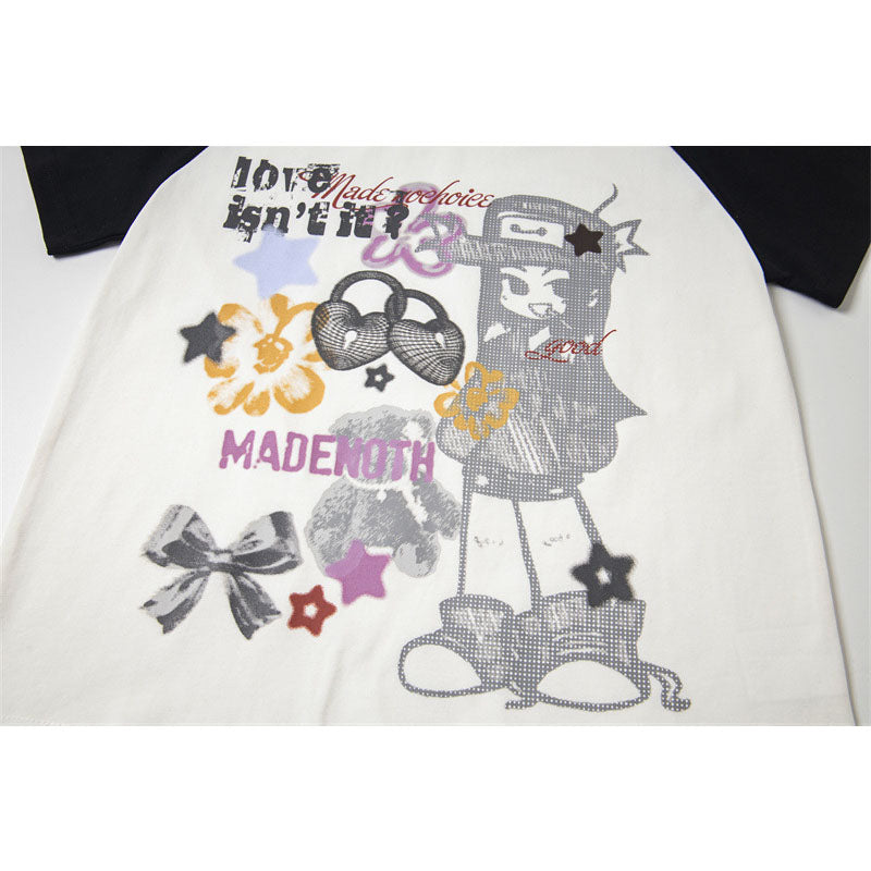 Casual Street Wear Vintage Crew Neck T-Shirt Short Sleeve Top