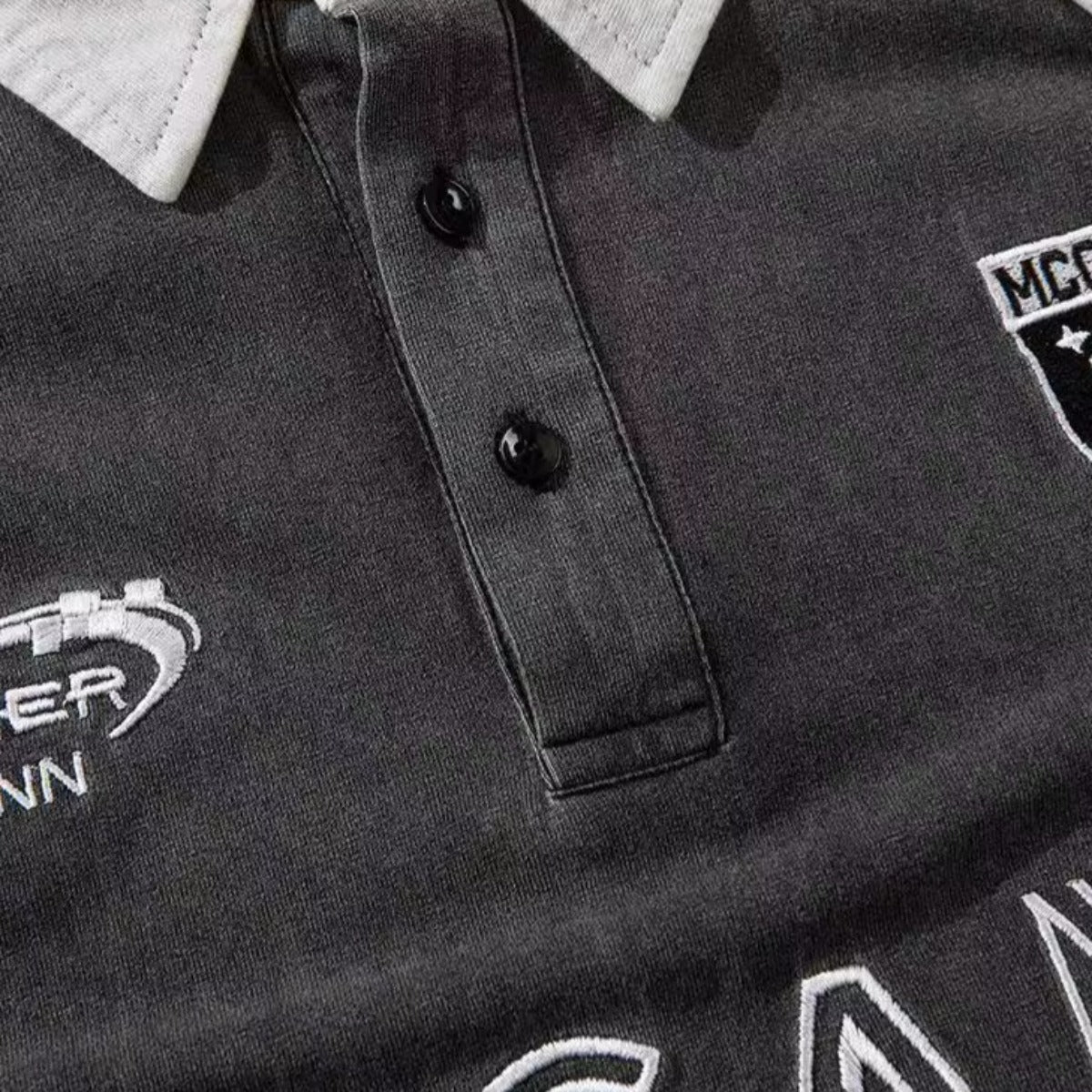 Hip hop shirt short-sleeved polo shirt embroidered washing water old lapel T-shirt