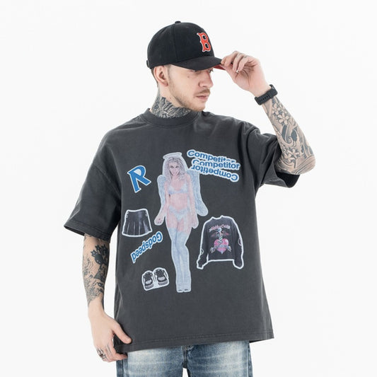 Vintage College Shirts Summer Washed Crew Neck Short Sleeve T-Shirts