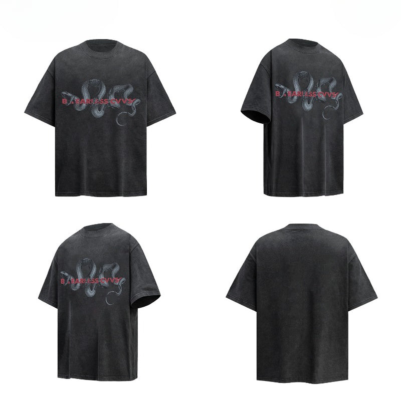 80s And 90s Vintage T Shirts Old Snake Print Short Sleeve T-Shirts