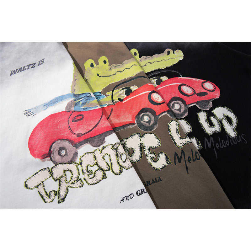 US drip outfits summer vintage kart casual loose short sleeve T-Shirts