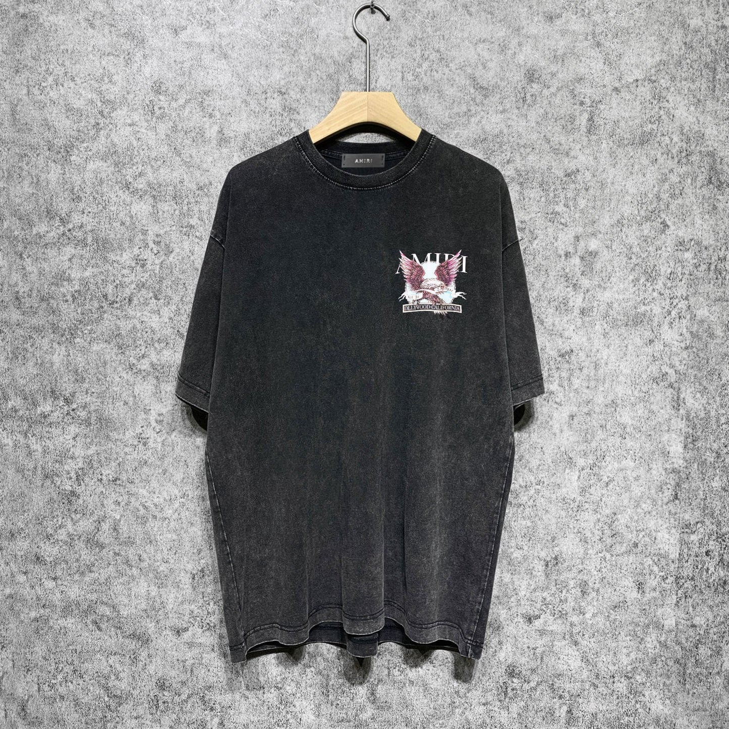 Amiri washed t-shirt flying eagle medal printing short sleeve