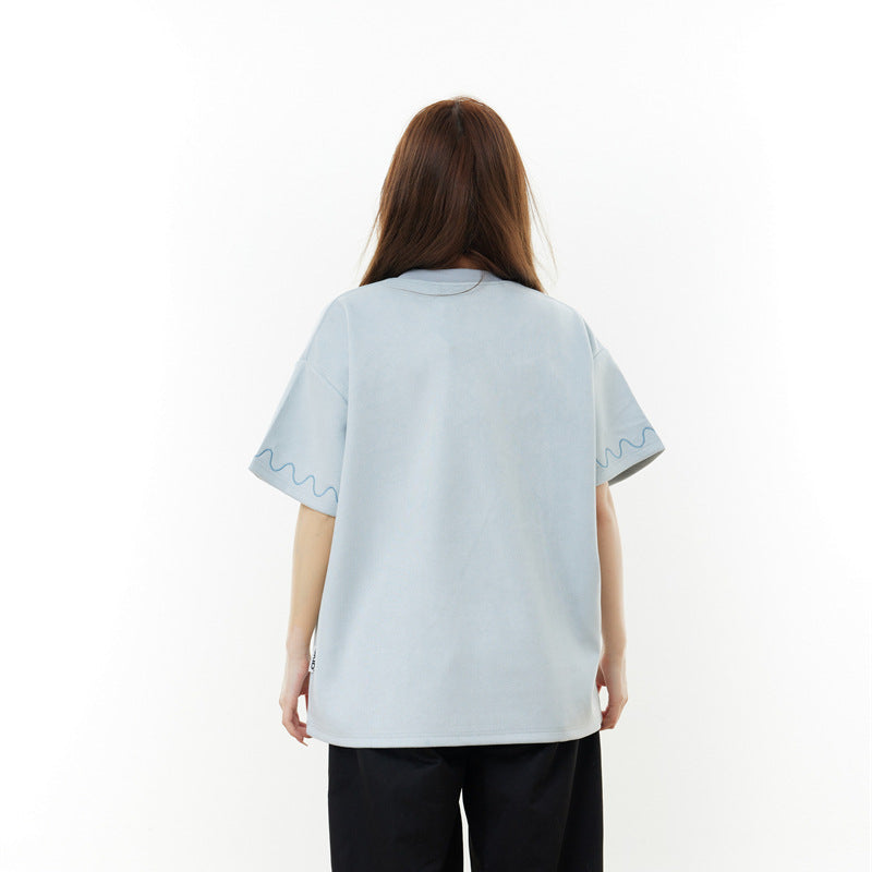 Camisas Retros Cloth Embroidered Short Sleeve T-Shirt Loose T-Shirt
