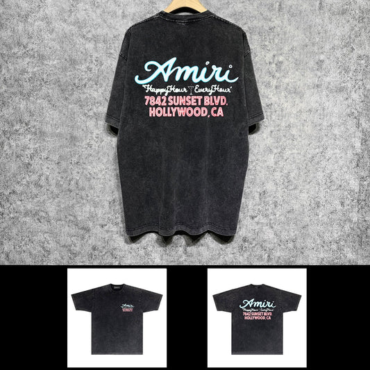 Amiri washed t-shirt wine glass letterprinting short sleeves