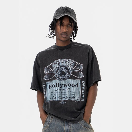 Vic Streetwear Summer Vintage Old Crew Neck Short Sleeve T-Shirt