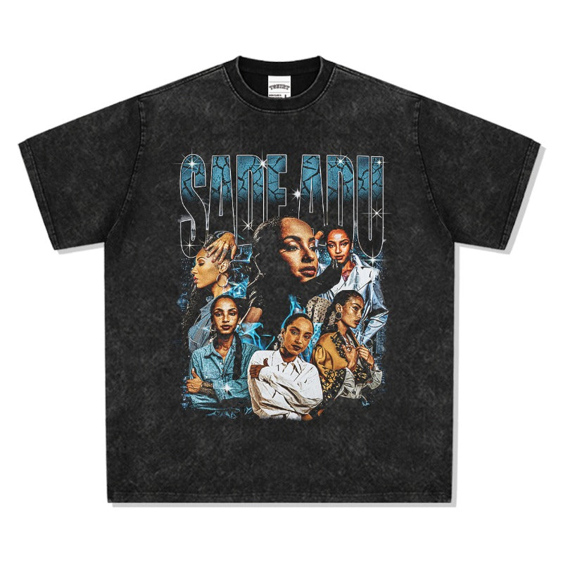 Marcas streetwear usa vintage hip hop Sade Adu print short sleeve t-shirt