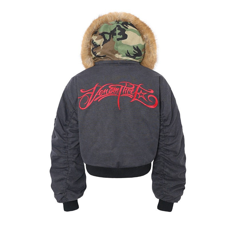 Unisex Down Jacket Men's Winter Camo Fur Collar Padded Jacket