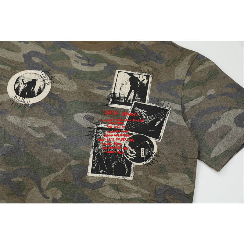US drip outfits Summer Vintage Portrait Pattern Casual Loose Short Sleeve T-Shirts