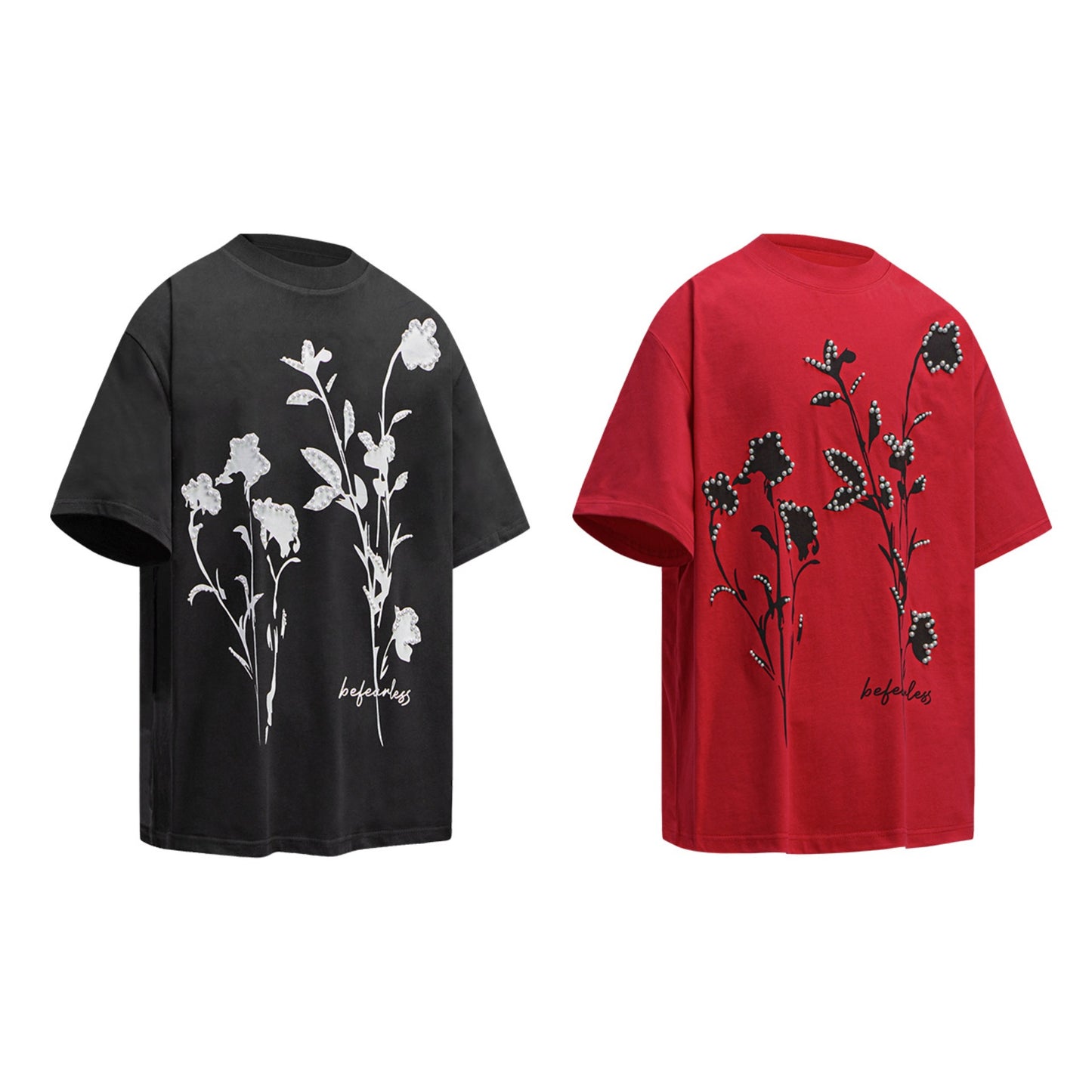 Unisex T-shirts Summer Printed Beaded Men's Loose Crew Neck Short Sleeve T-Shirt