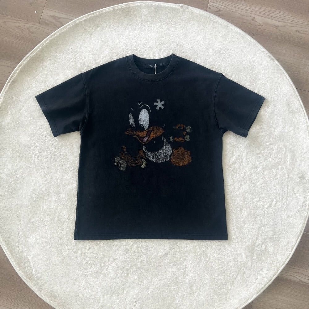 Streetwear Eua t shirt washed and made old childlike duck print short sleeve t-shirt
