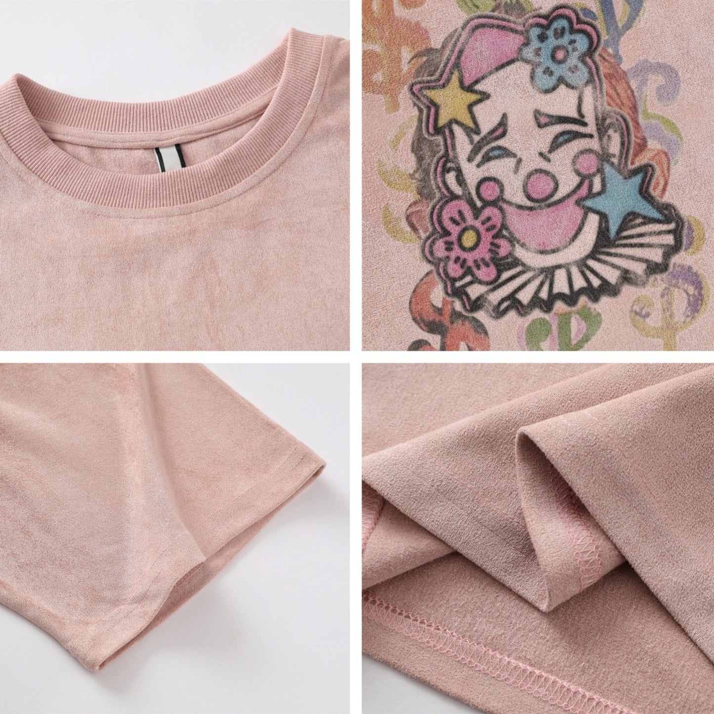 Distorted vintage clown print short sleeve t-shirt summer top