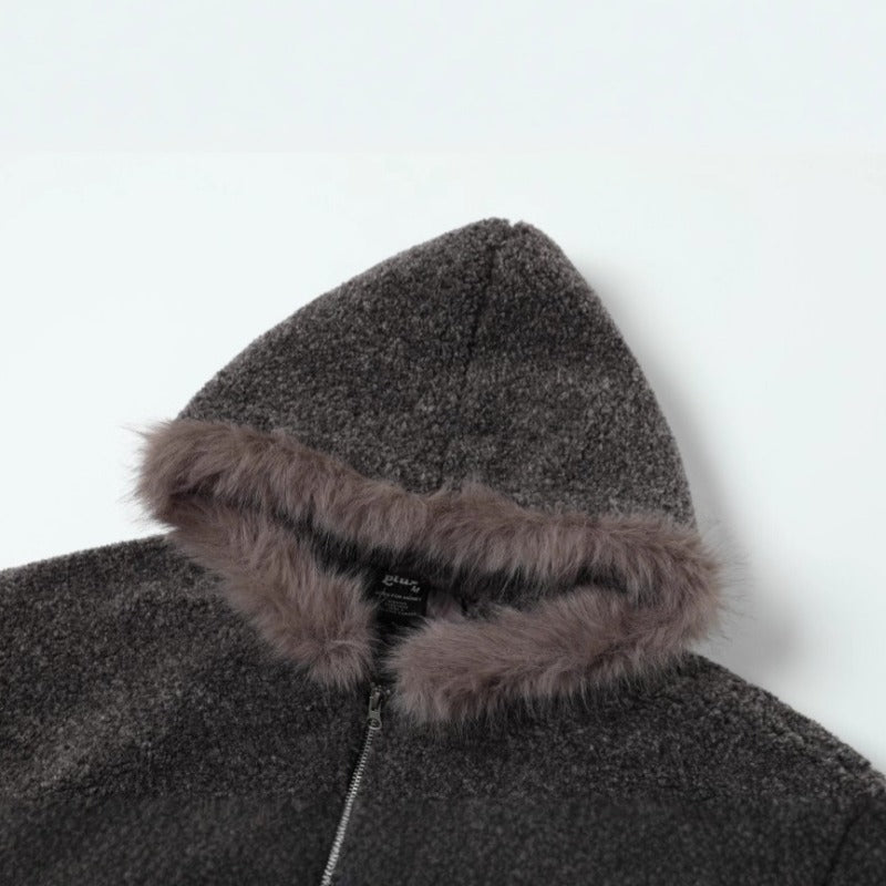 Unisex Down Jacket Winter Fur Collar Lamb Fur Jacket