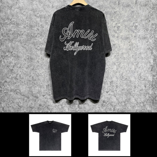 Amiri washed t-shirt letter padded printing short sleeves