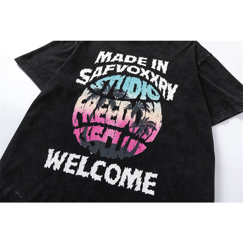 Vintage Tišö Rt Alphabet Short Sleeve T-Shirt Summer Loose Top
