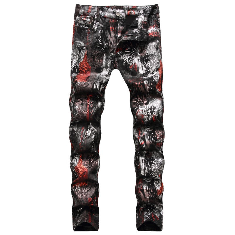 1990 Fashion Jeans European Leopard Pattern Graffiti Pants