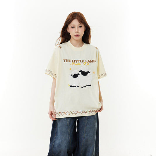 New York Hip Hop Style Vintage Sheep Print Top Summer Casual