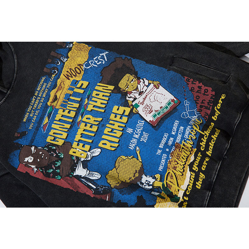 Streetwear Hoodie Vintage Washed Old Hooded Sweater Cartoon Cartoon Character Print Casual Hoodie