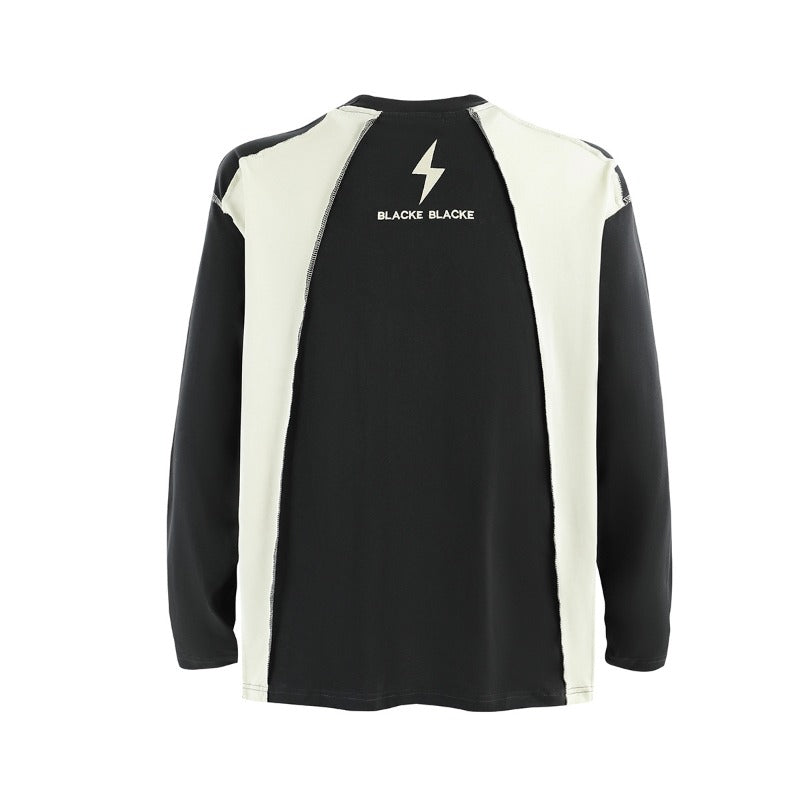 Unisex long-sleeved shirt autum raw edge patchwork